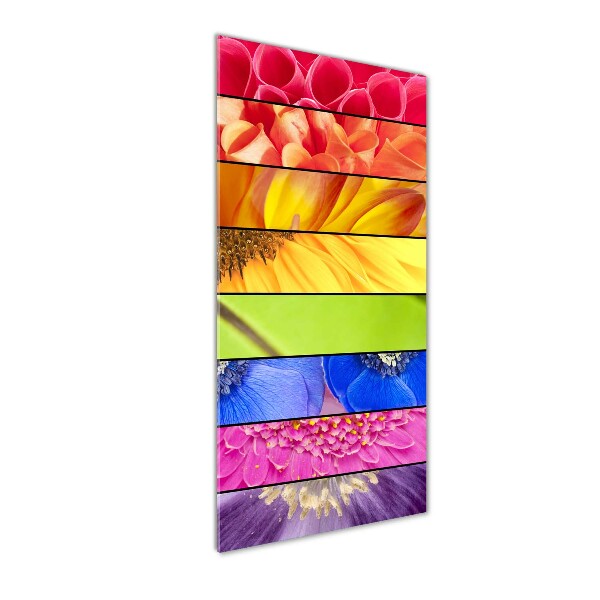Cuadro de cristal moderno efecto brillo vertical flores de colores