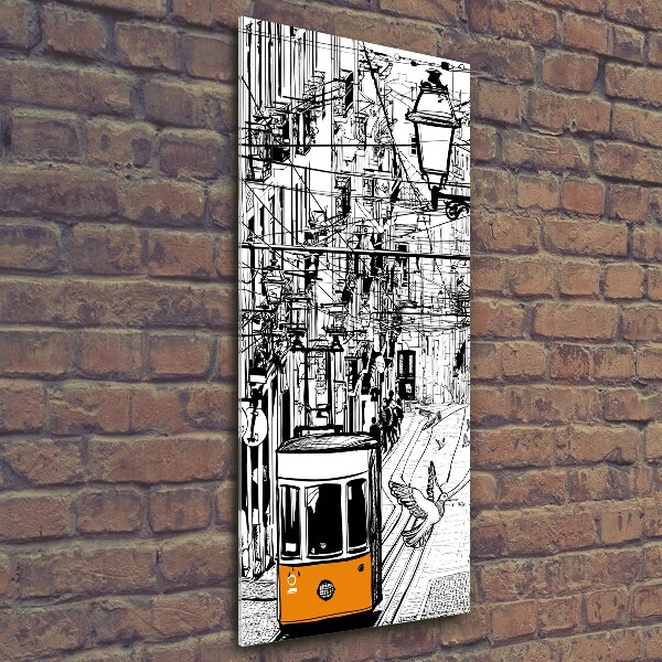 Fotocuadro de cristal elegante para hogar vertical Tranvía de Lisboa