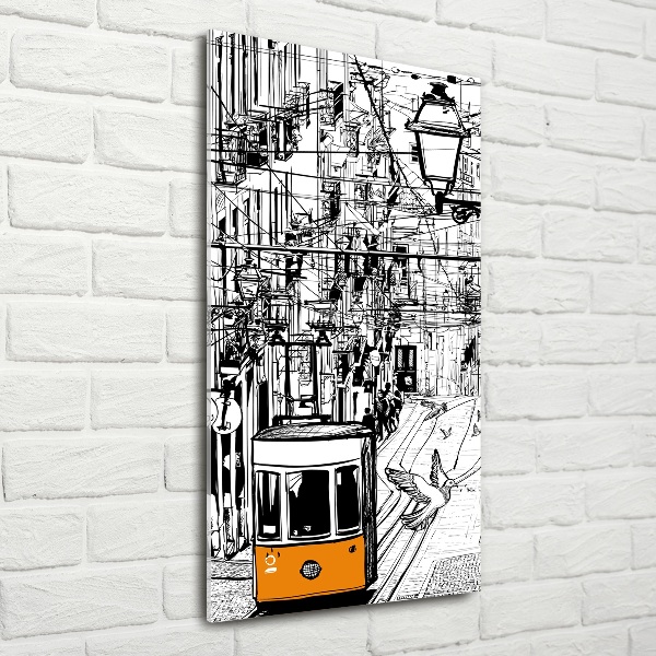 Fotocuadro de cristal elegante para hogar vertical Tranvía de Lisboa
