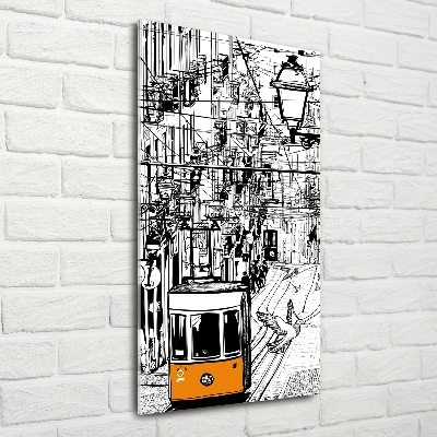 Fotocuadro de cristal elegante para hogar vertical Tranvía de Lisboa