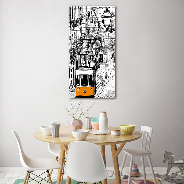 Fotocuadro de cristal elegante para hogar vertical Tranvía de Lisboa