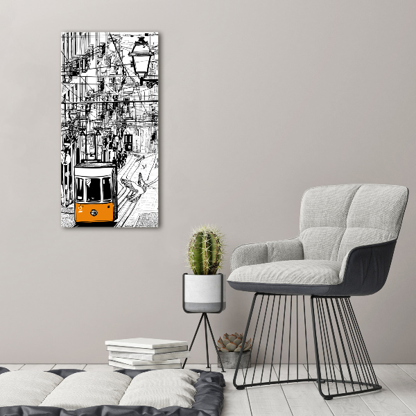 Fotocuadro de cristal elegante para hogar vertical Tranvía de Lisboa