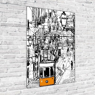 Fotocuadro de cristal elegante para hogar vertical Tranvía de Lisboa