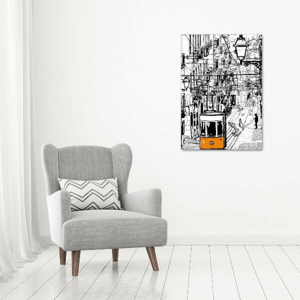 Fotocuadro de cristal elegante para hogar vertical Tranvía de Lisboa