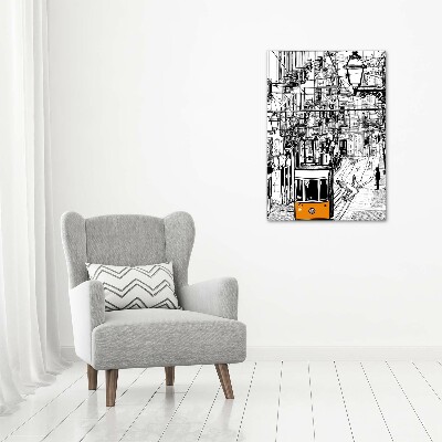 Fotocuadro de cristal elegante para hogar vertical Tranvía de Lisboa