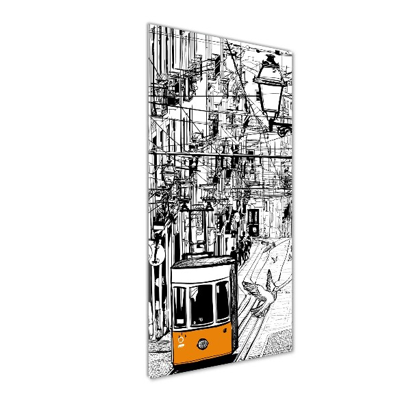 Fotocuadro de cristal elegante para hogar vertical Tranvía de Lisboa