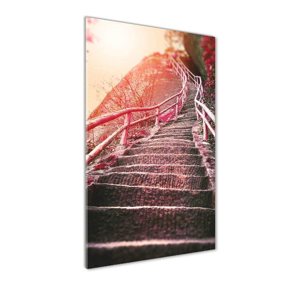 Fotocuadro de cristal elegante para hogar vertical Escaleras en las montañas