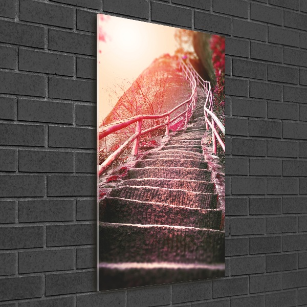 Fotocuadro de cristal elegante para hogar vertical Escaleras en las montañas