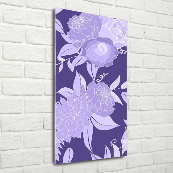 Cuadro de cristal moderno efecto brillo vertical Patrón floral