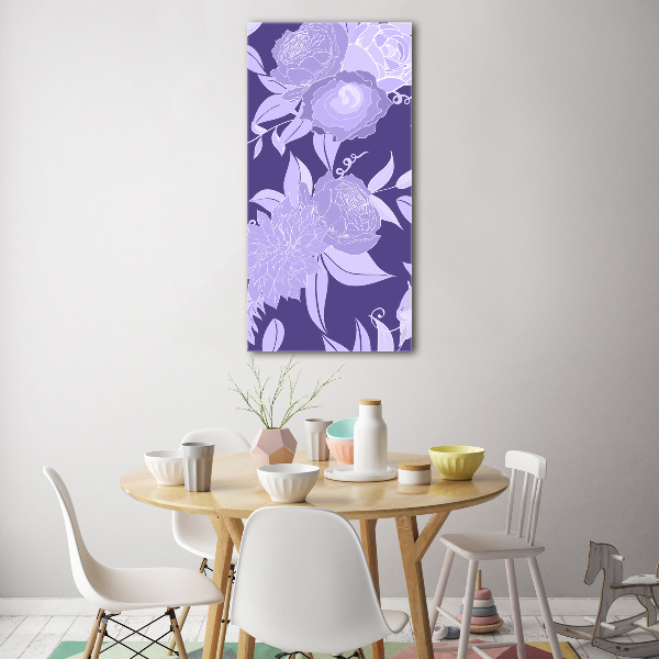 Cuadro de cristal moderno efecto brillo vertical Patrón floral