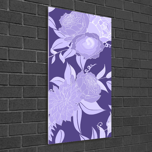 Cuadro de cristal moderno efecto brillo vertical Patrón floral