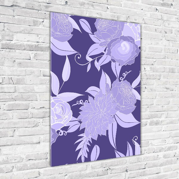 Cuadro de cristal moderno efecto brillo vertical Patrón floral