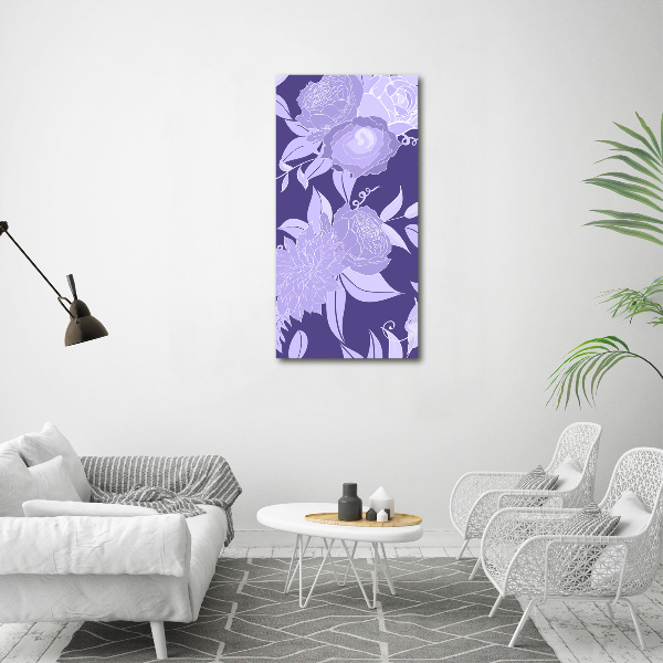 Cuadro de cristal moderno efecto brillo vertical Patrón floral