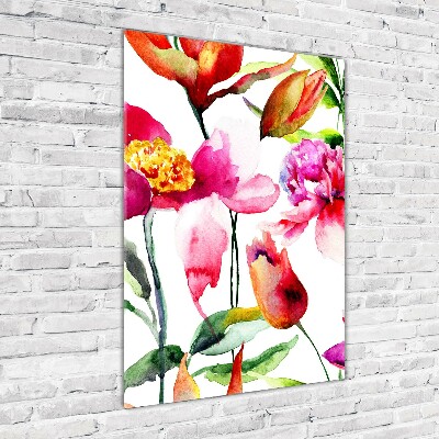 Cuadro decorativo en cristal con canto pulido vertical Flores silvestres