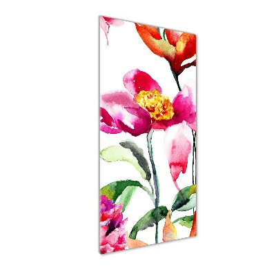 Cuadro decorativo en cristal con canto pulido vertical Flores silvestres