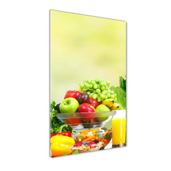 Cuadro decorativo en cristal con canto pulido vertical Verduras y frutas