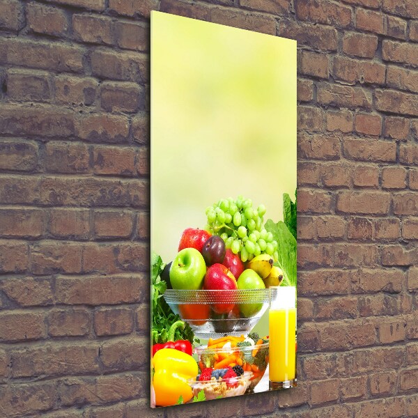 Cuadro decorativo en cristal con canto pulido vertical Verduras y frutas