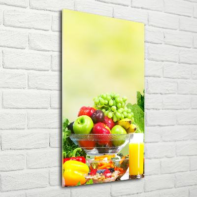 Cuadro decorativo en cristal con canto pulido vertical Verduras y frutas