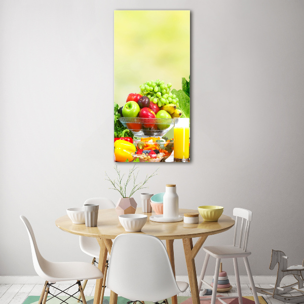 Cuadro decorativo en cristal con canto pulido vertical Verduras y frutas