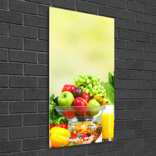 Cuadro decorativo en cristal con canto pulido vertical Verduras y frutas