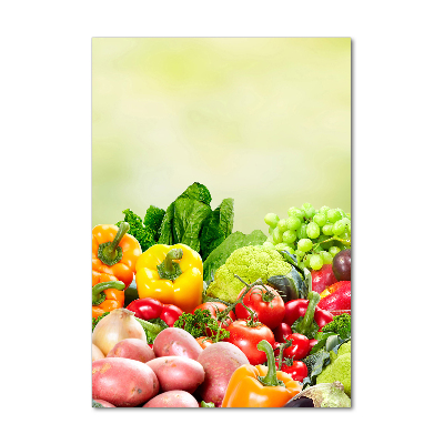 Cuadro decorativo en cristal con canto pulido vertical Verduras y frutas