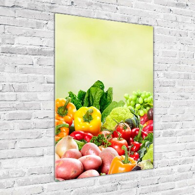 Cuadro decorativo en cristal con canto pulido vertical Verduras y frutas