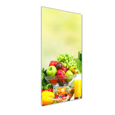Cuadro decorativo en cristal con canto pulido vertical Verduras y frutas