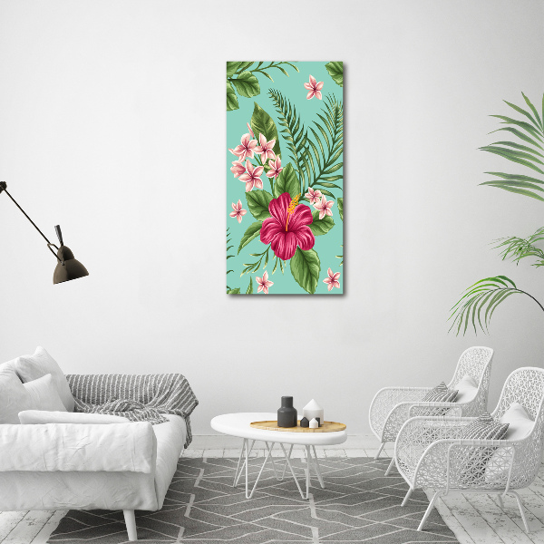 Fotocuadro de cristal elegante para hogar vertical flores hawaianas