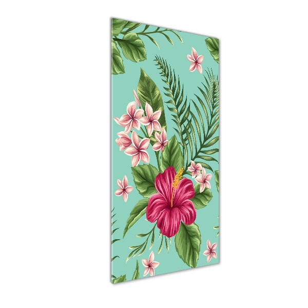 Fotocuadro de cristal elegante para hogar vertical flores hawaianas