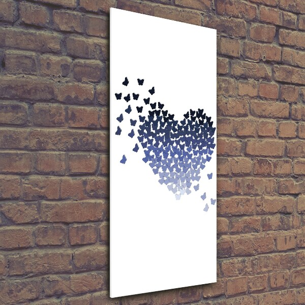 Cuadro decorativo en cristal con canto pulido vertical Corazón de mariposas