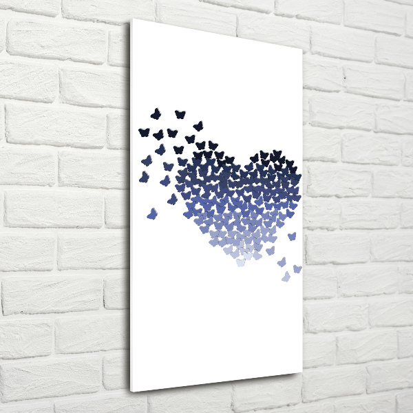 Cuadro decorativo en cristal con canto pulido vertical Corazón de mariposas
