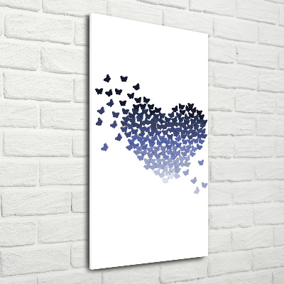 Cuadro decorativo en cristal con canto pulido vertical Corazón de mariposas