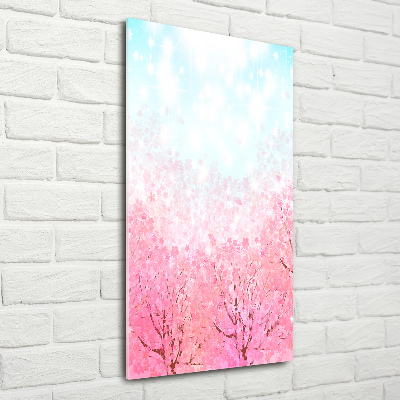 Cuadro de cristal moderno efecto brillo vertical flores de cerezo