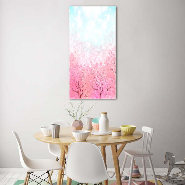 Cuadro de cristal moderno efecto brillo vertical flores de cerezo