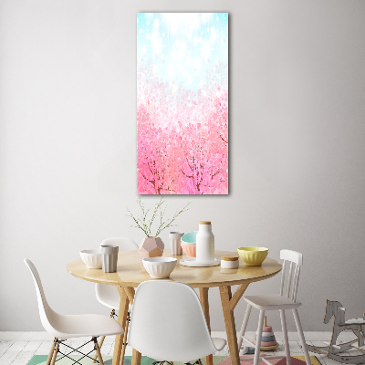 Cuadro de cristal moderno efecto brillo vertical flores de cerezo