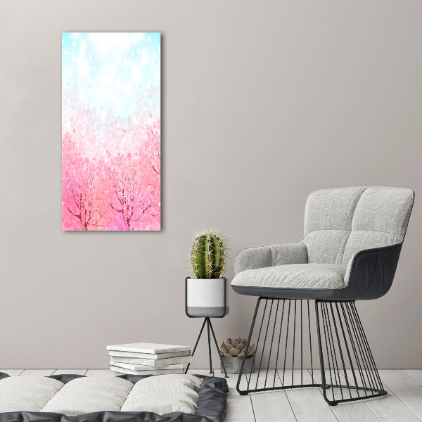 Cuadro de cristal moderno efecto brillo vertical flores de cerezo