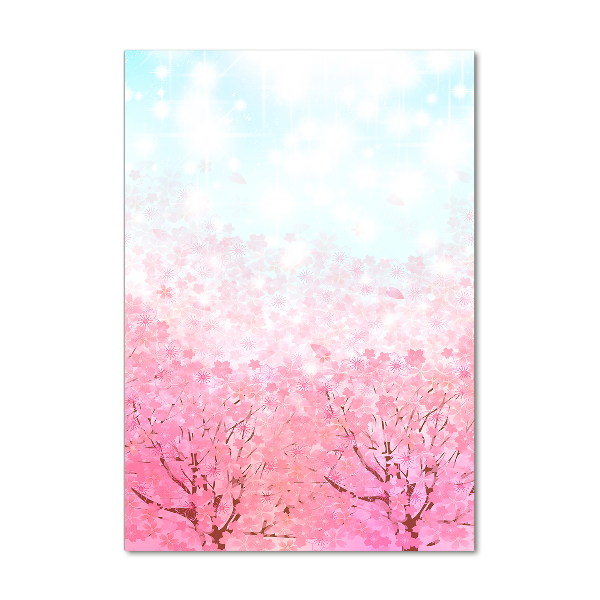 Cuadro de cristal moderno efecto brillo vertical flores de cerezo