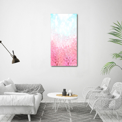 Cuadro de cristal moderno efecto brillo vertical flores de cerezo