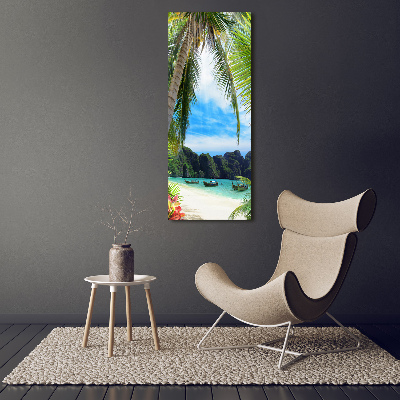 Cuadro decorativo en cristal con canto pulido vertical Playa tropical