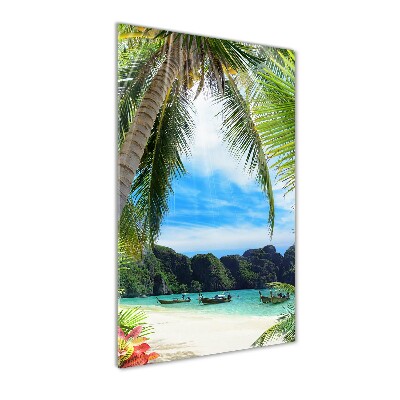 Cuadro decorativo en cristal con canto pulido vertical Playa tropical