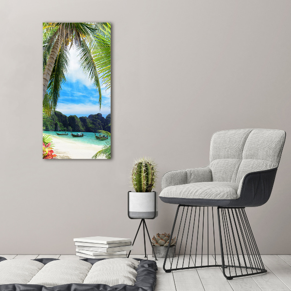 Cuadro decorativo en cristal con canto pulido vertical Playa tropical