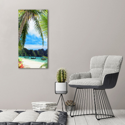 Cuadro decorativo en cristal con canto pulido vertical Playa tropical