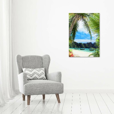Cuadro decorativo en cristal con canto pulido vertical Playa tropical
