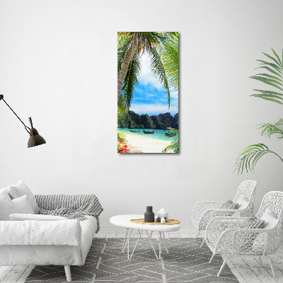 Cuadro decorativo en cristal con canto pulido vertical Playa tropical