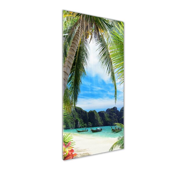 Cuadro decorativo en cristal con canto pulido vertical Playa tropical