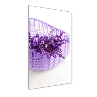 Fotocuadro de cristal elegante para hogar vertical Lavanda en una cesta
