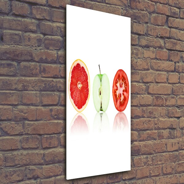 Cuadro decorativo en cristal con canto pulido vertical Frutas y verduras