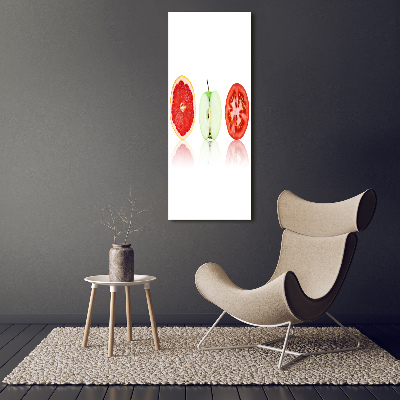 Cuadro decorativo en cristal con canto pulido vertical Frutas y verduras