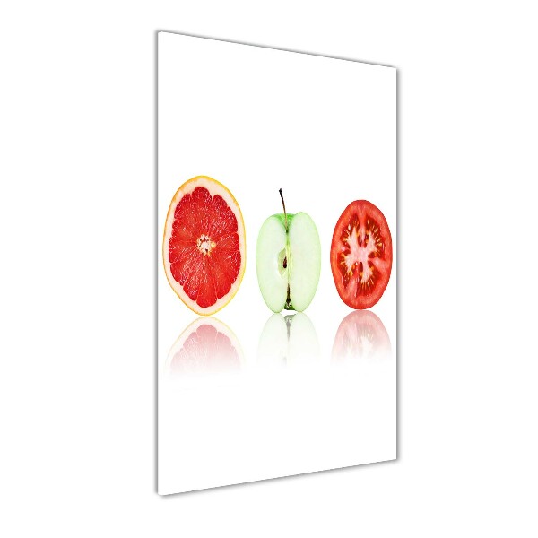 Cuadro decorativo en cristal con canto pulido vertical Frutas y verduras