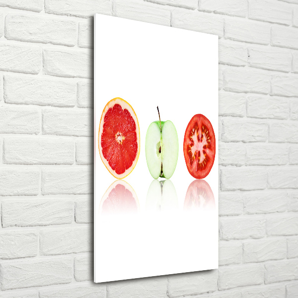 Cuadro decorativo en cristal con canto pulido vertical Frutas y verduras